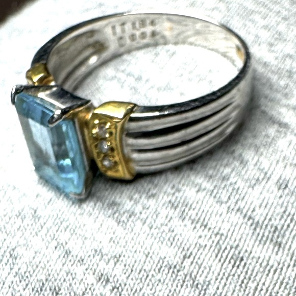Auth Preloved Blue Topaz 1.84 ct Diamond .04 ct Platinum Gold X K18 Ring Sz 6.58 - Picture 11 of 15